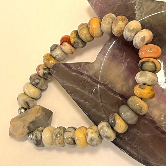 Picasso Jasper Rondelle Bracelet with Double Point Focal and Silver Accents - Picture 4 of 4